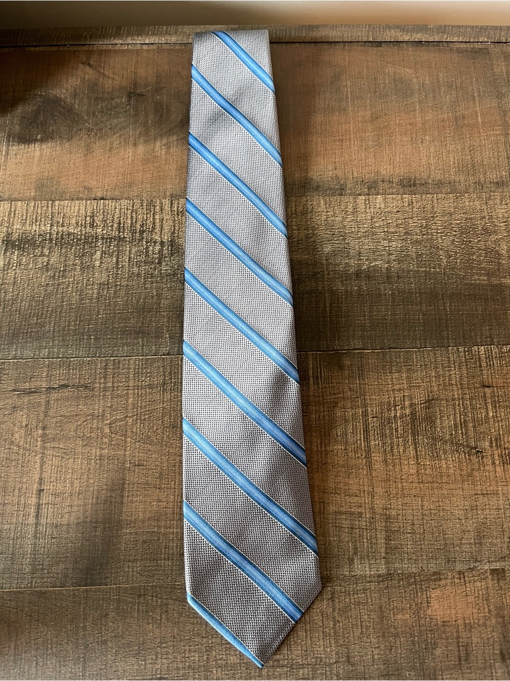 Brooks Brothers 346 Silk Tie Mens Gray Cobalt Ice Blue Diagonal Stripe Repp